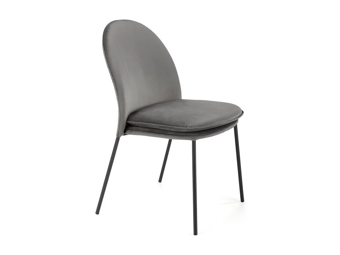 Sedia in velluto grigio con sottili gambe in metallo nero MEET
