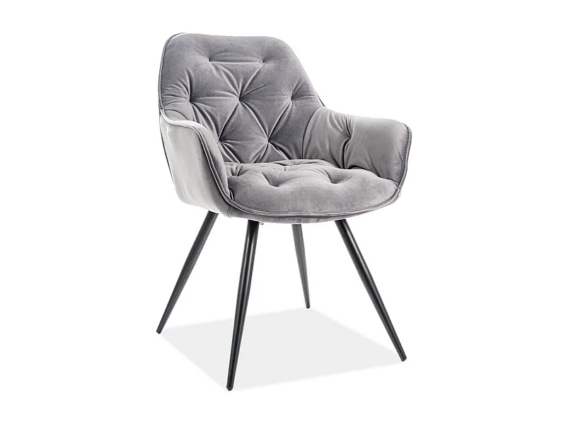 Silla de diseño Umexa de metal negro y terciopelo gris