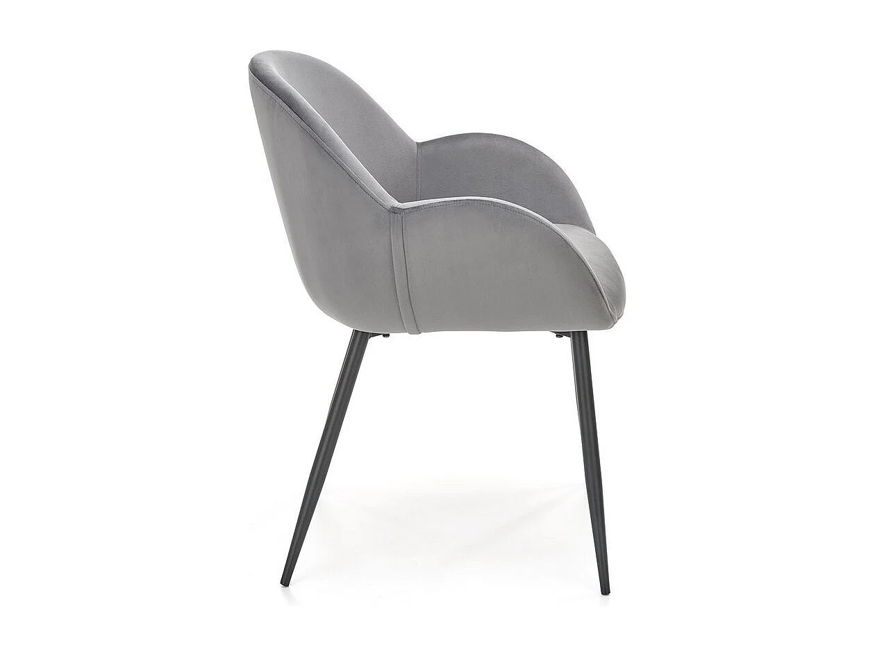 Chaise contemporaine en velours gris avec accoudoirs et pieds en métal noir DOVE