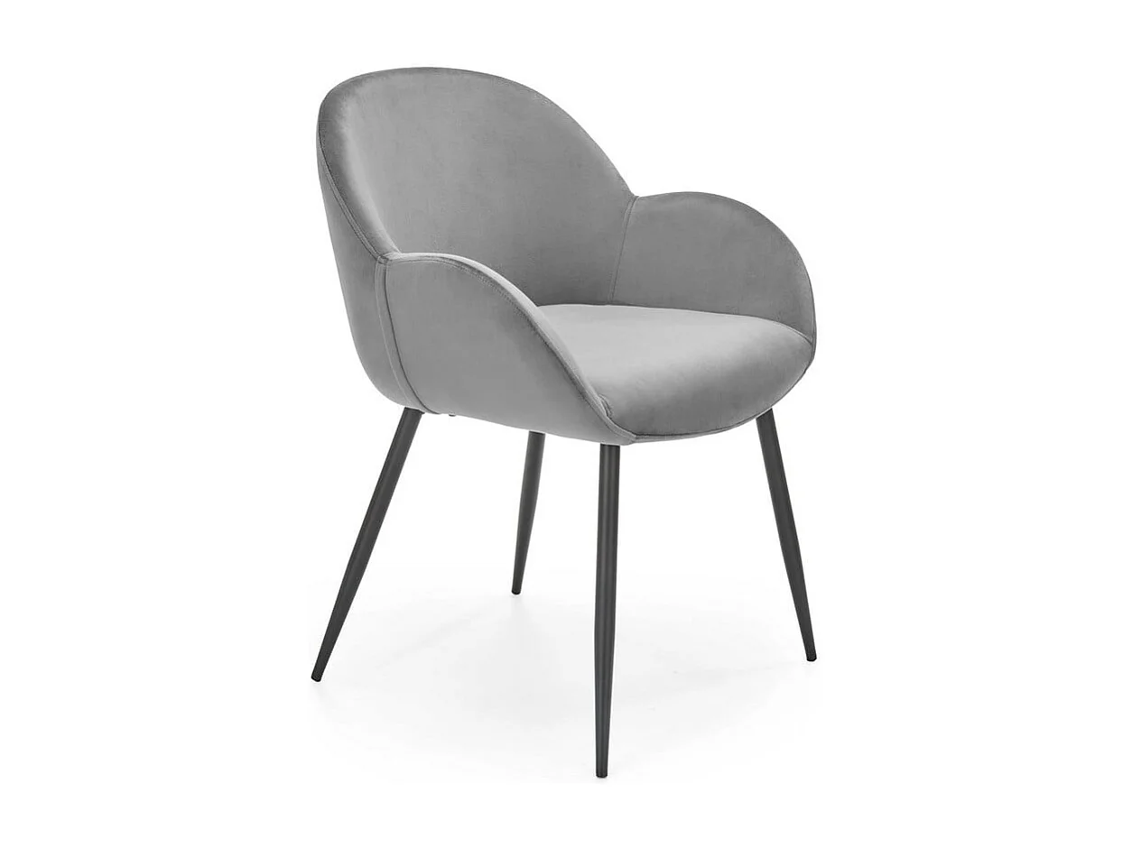 Chaise contemporaine en velours gris avec accoudoirs et pieds en métal noir DOVE
