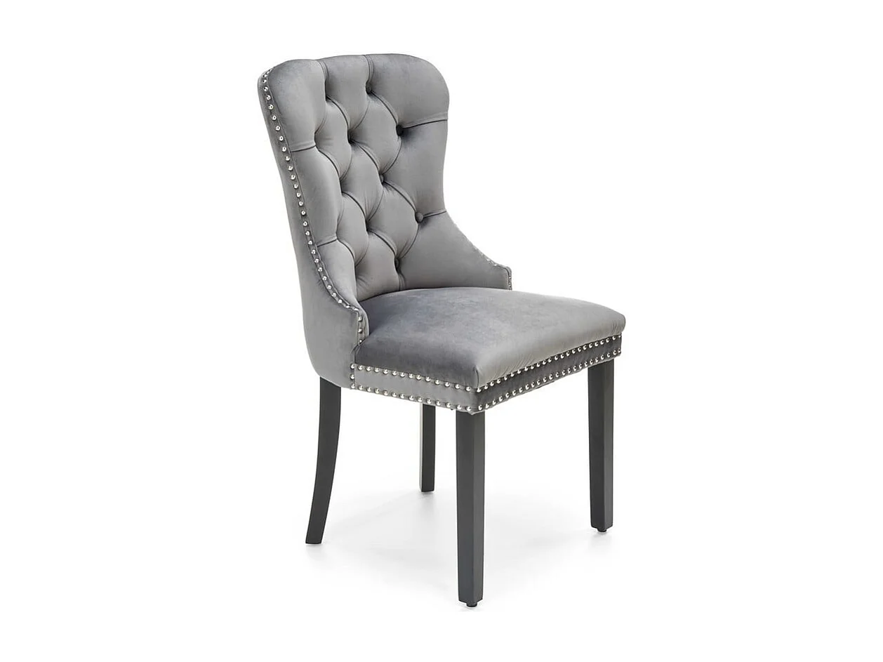 Chaise capitonnée en velours gris avec pieds noirs en bois massif BERENICE