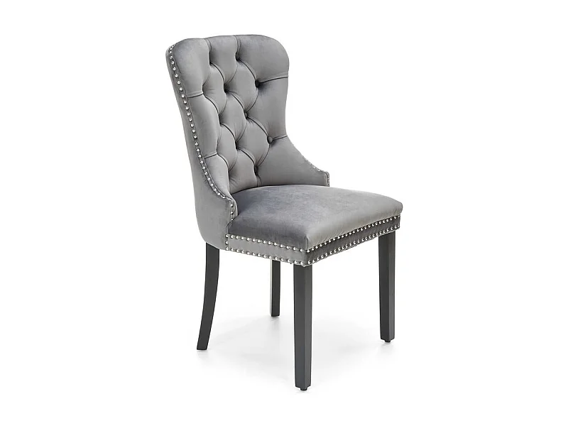 Chaise capitonnée en velours gris avec pieds noirs en bois massif BERENICE