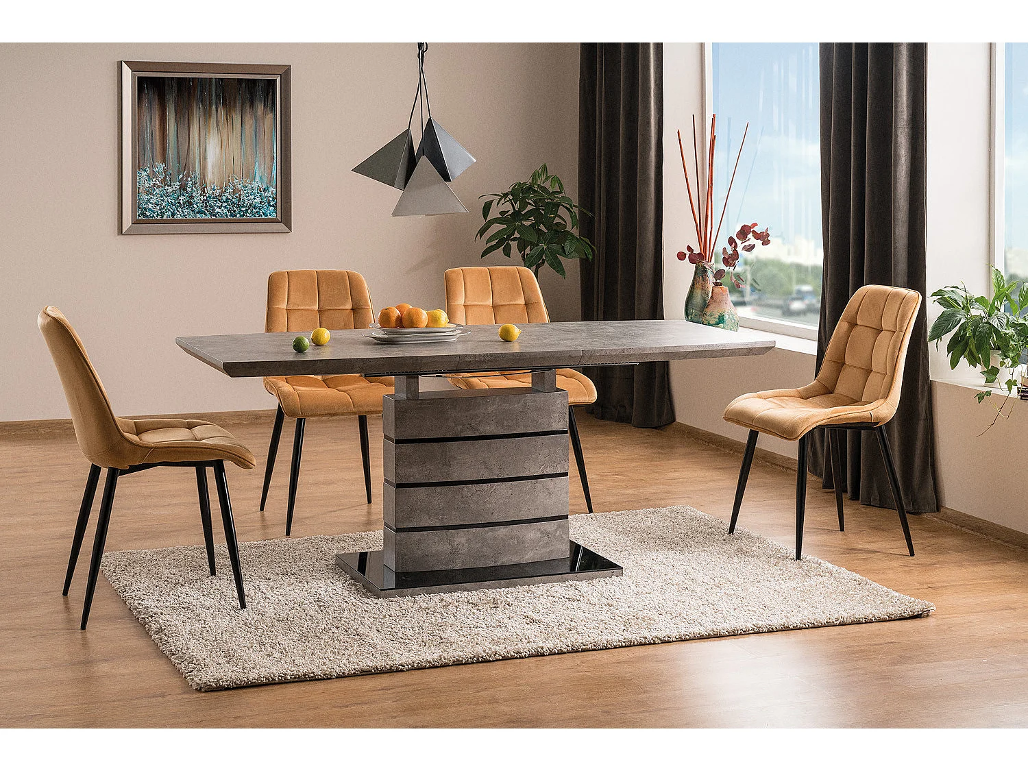 Silla Harriet de terciopelo amarillo con patas negras