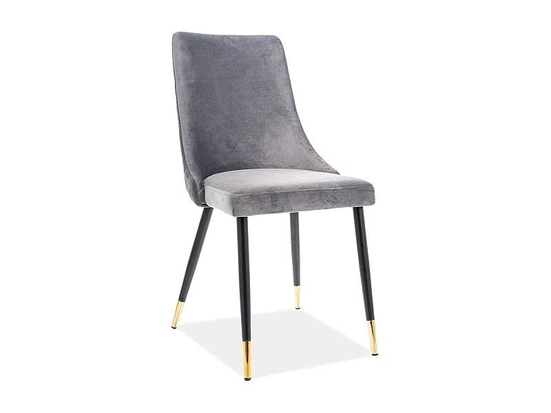 Sedia di design Sommer in metallo nero e oro e velluto grigio