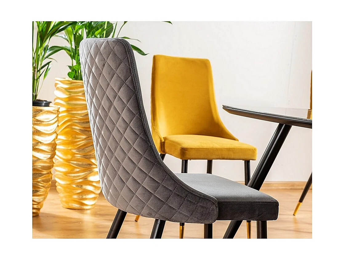 Silla de diseño Sommer de metal negro y dorado y terciopelo gris