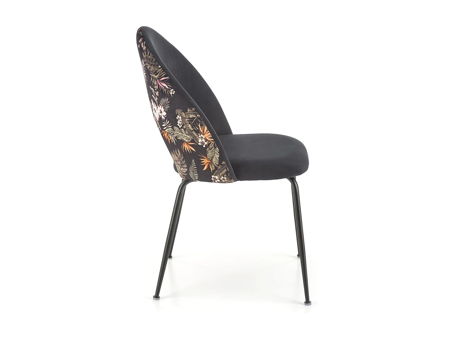 Silla de terciopelo negro con respaldo de estampado floral Marika