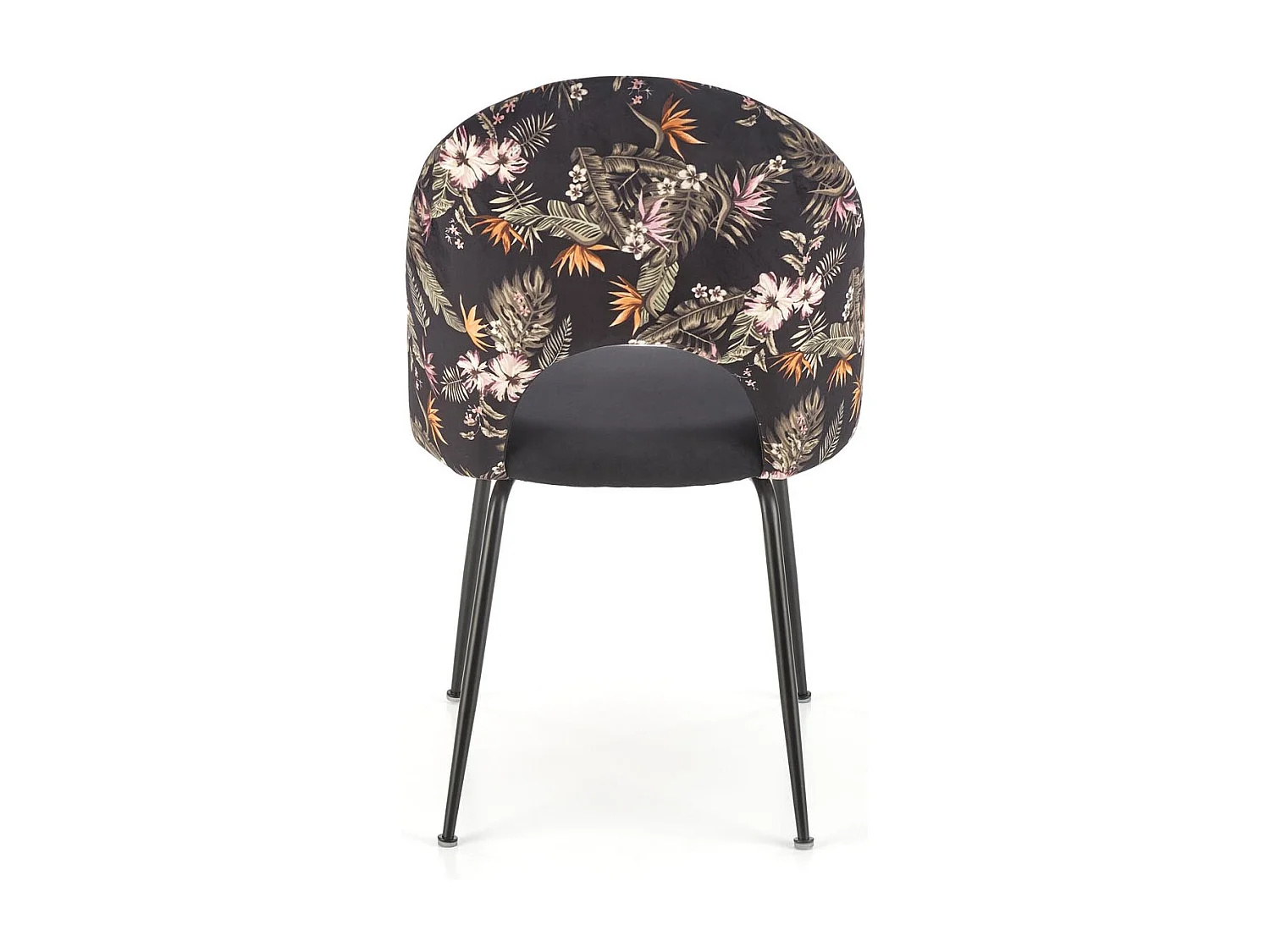 Silla de terciopelo negro con respaldo de estampado floral Marika