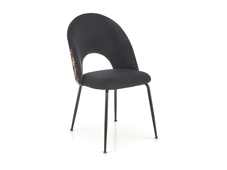 Silla de terciopelo negro con respaldo de estampado floral Marika