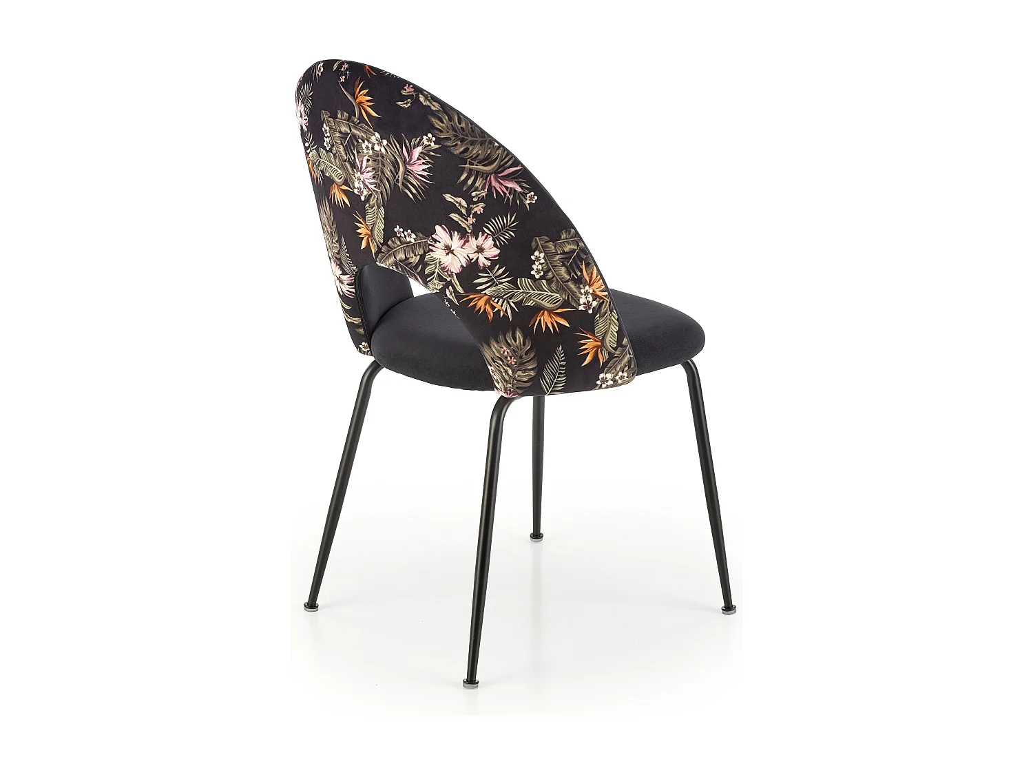 Chaise en velours noir avec dossier imprimé floral Marika