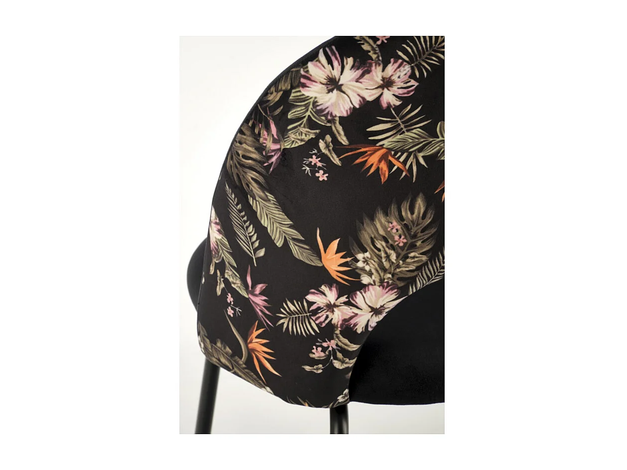 Chaise en velours noir avec dossier imprimé floral Marika