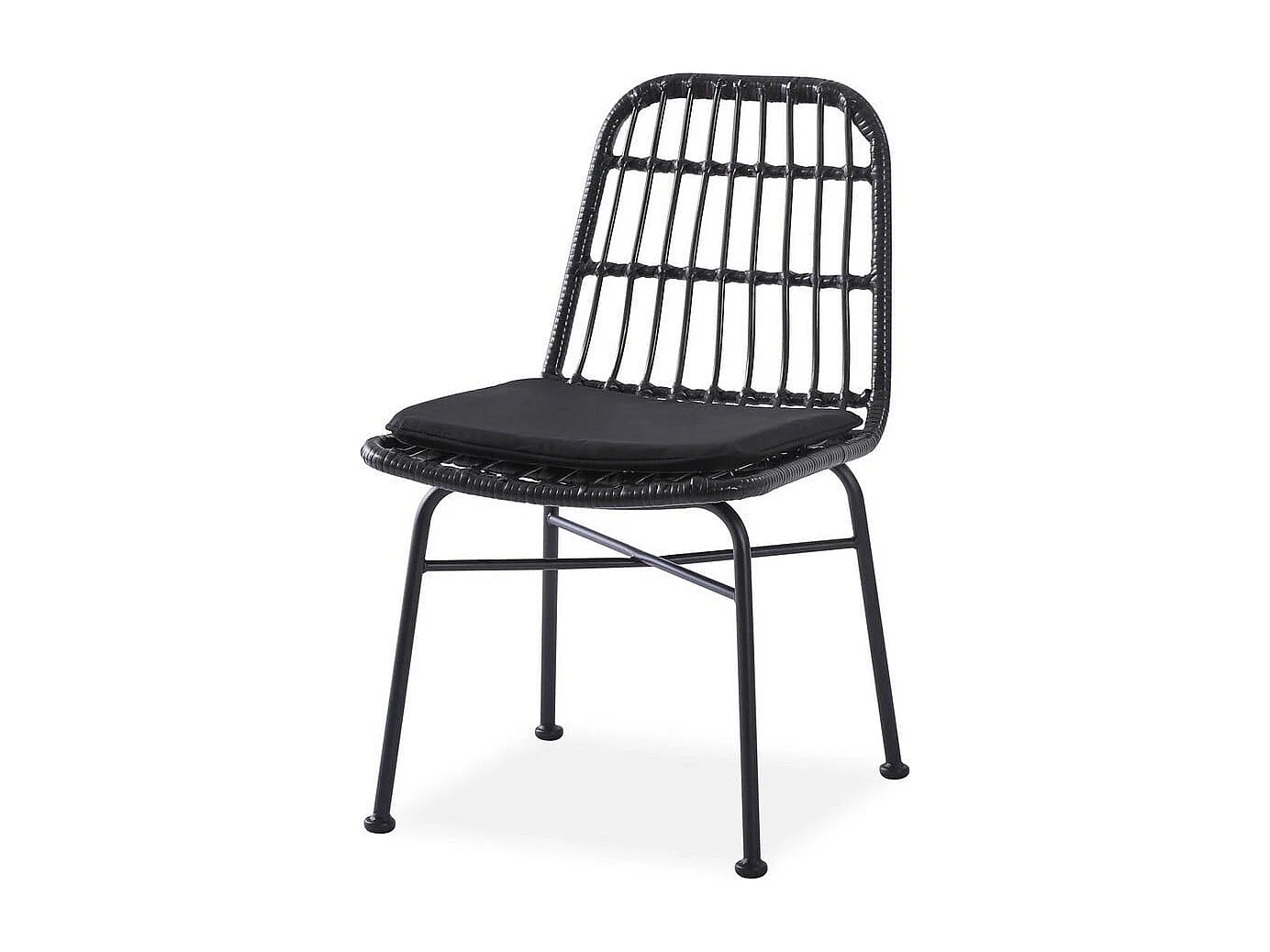 Chaise en rotin synthétique noir coussin gris SOLO