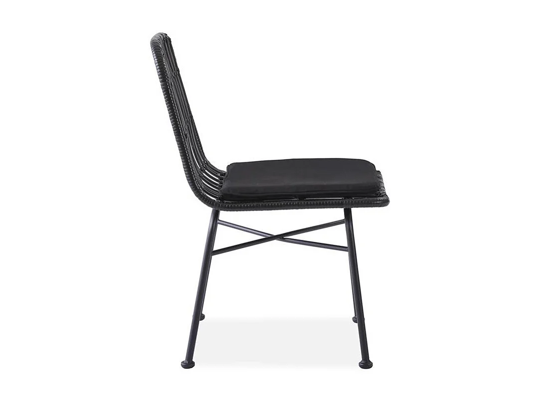 Chaise en rotin synthétique noir coussin gris SOLO