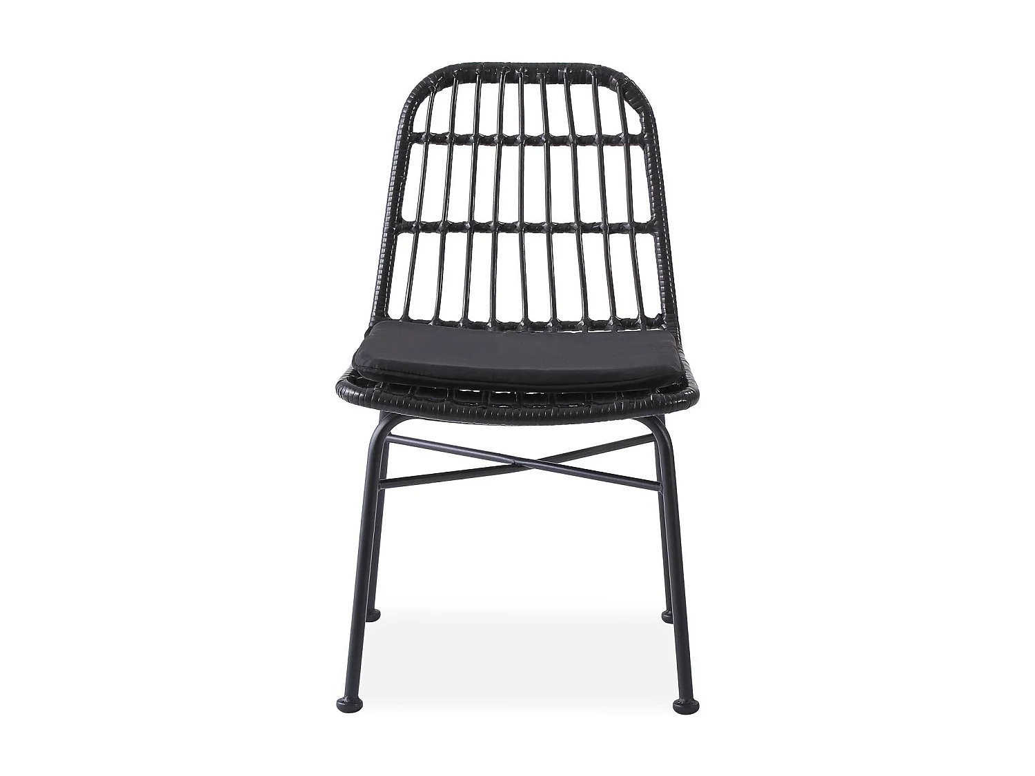Chaise en rotin synthétique noir coussin gris SOLO