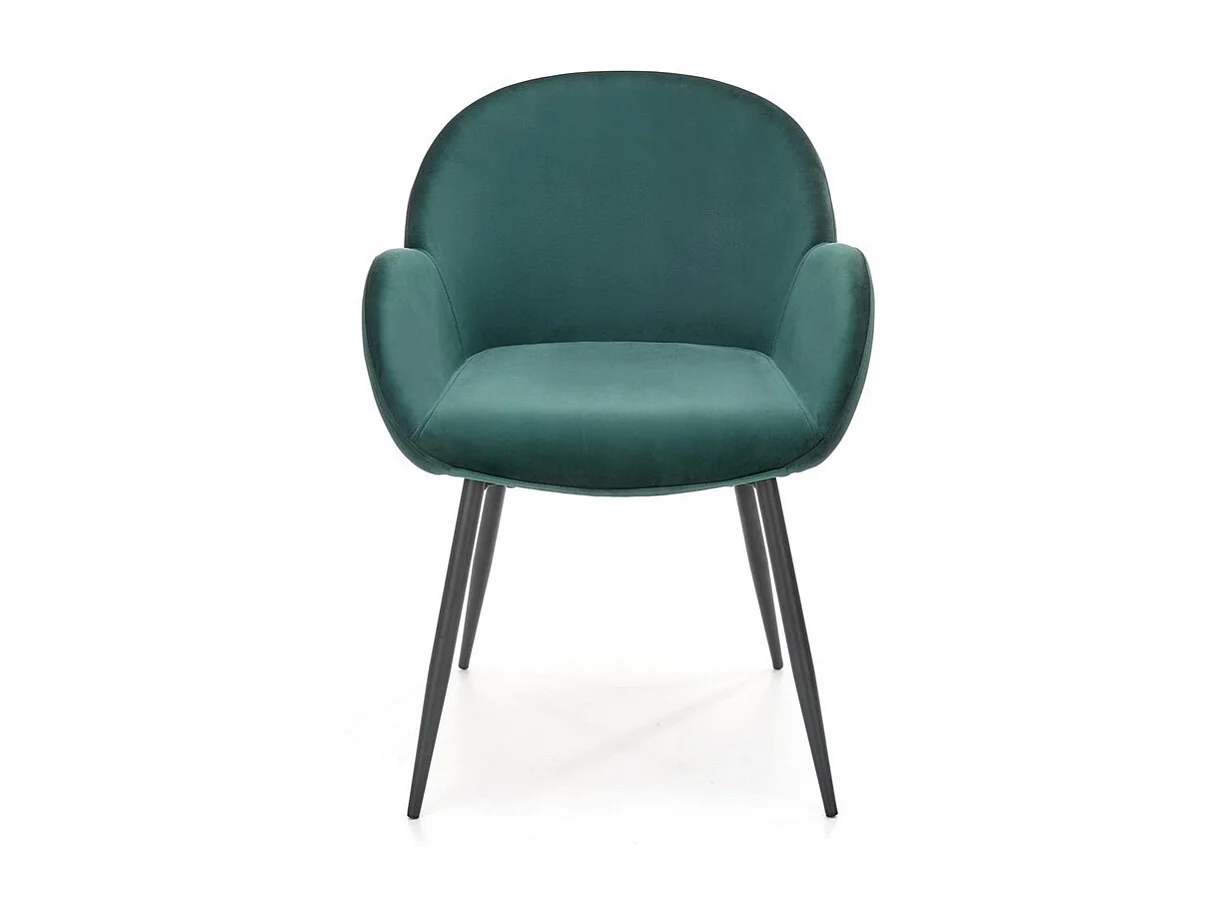 Silla contemporánea de terciopelo verde con brazos y patas de metal negro DOVE