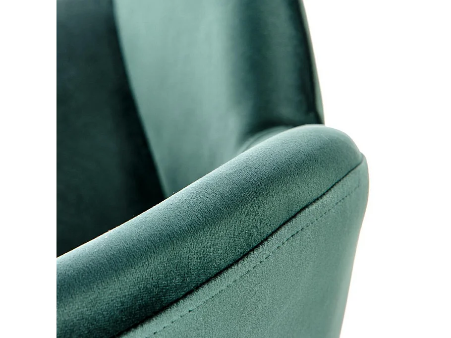 Silla contemporánea de terciopelo verde con brazos y patas de metal negro DOVE