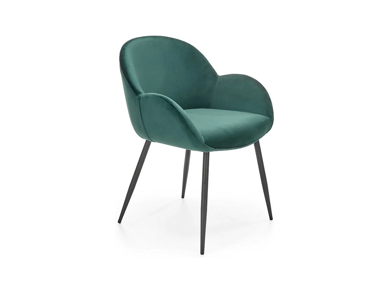 Chaise contemporaine en velours vert avec accoudoirs et pieds en métal noir DOVE