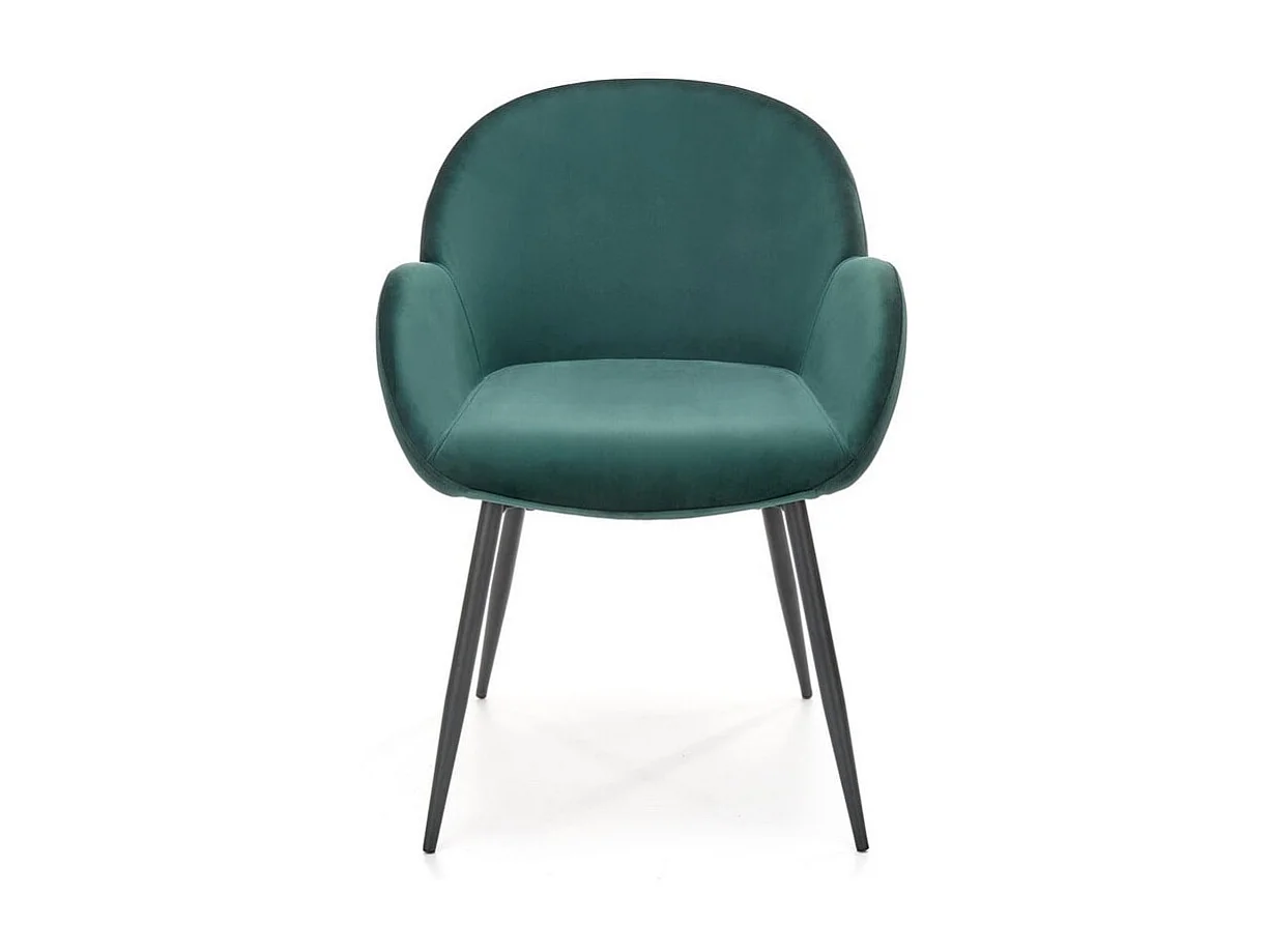 Chaise contemporaine en velours vert avec accoudoirs et pieds en métal noir DOVE