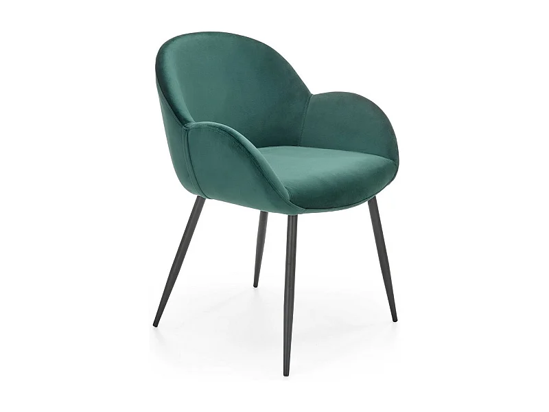 Chaise contemporaine en velours vert avec accoudoirs et pieds en métal noir DOVE