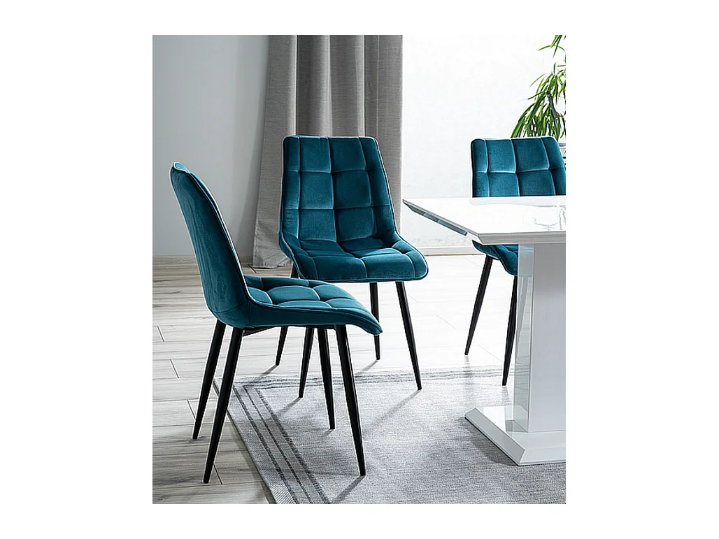 Sedia di design Harriet in velluto turchese con gambe nere