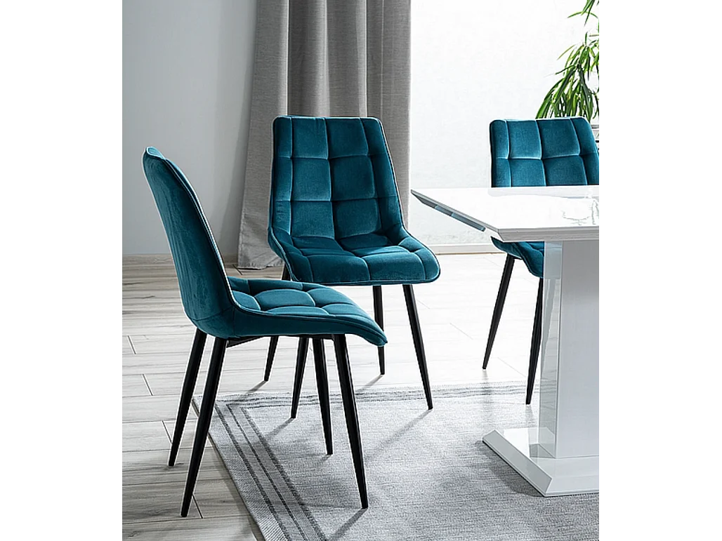 Chaise design velours turquoise pieds noirs Harriet