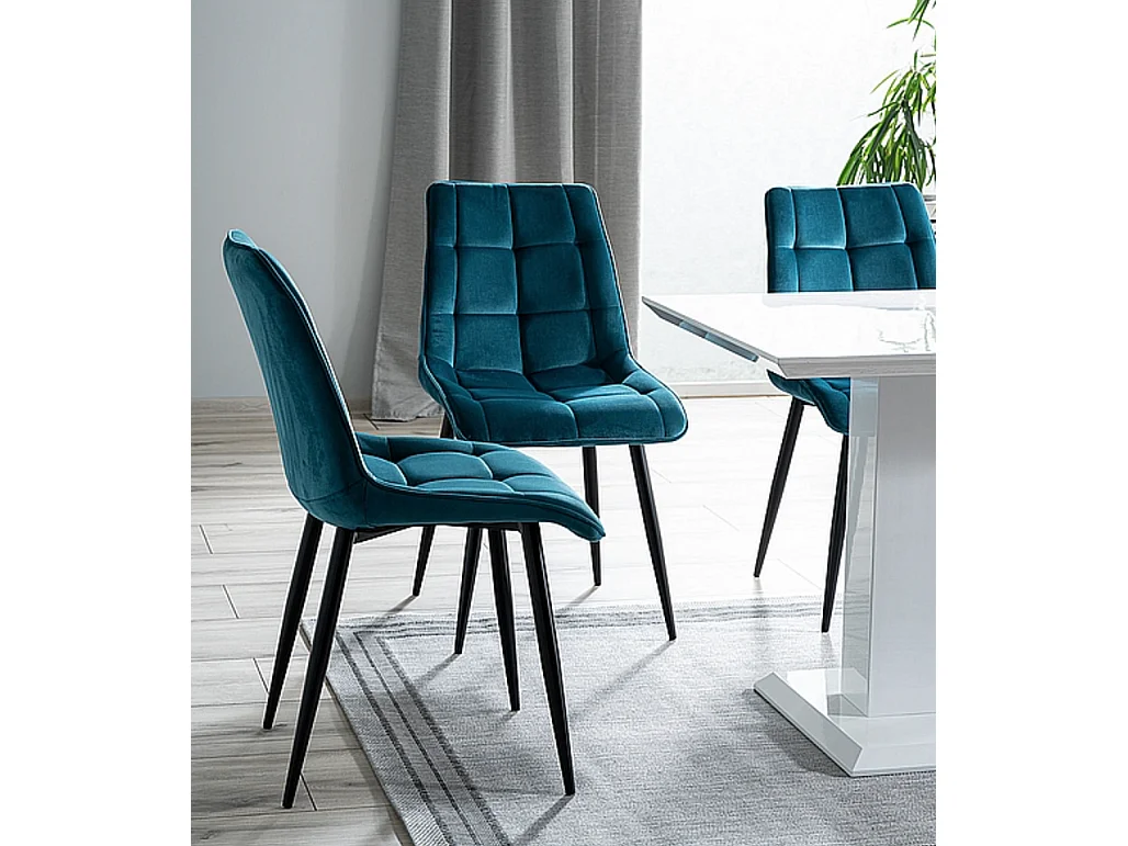 Chaise design velours turquoise pieds noirs Harriet