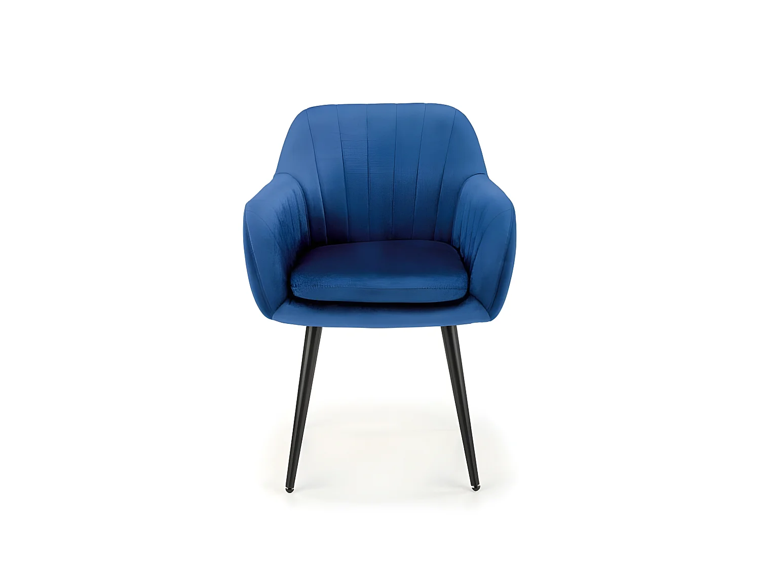 Chaise en velours bleu avec coussin d'assise et pieds en métal noir AMY