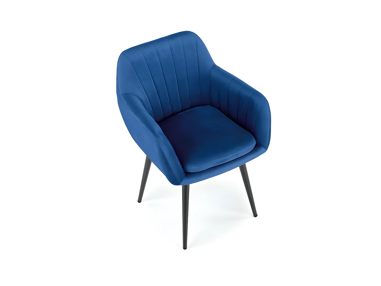 Chaise en velours bleu avec coussin d'assise et pieds en métal noir AMY
