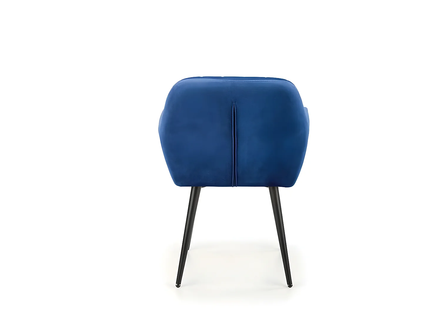 Chaise en velours bleu avec coussin d'assise et pieds en métal noir AMY