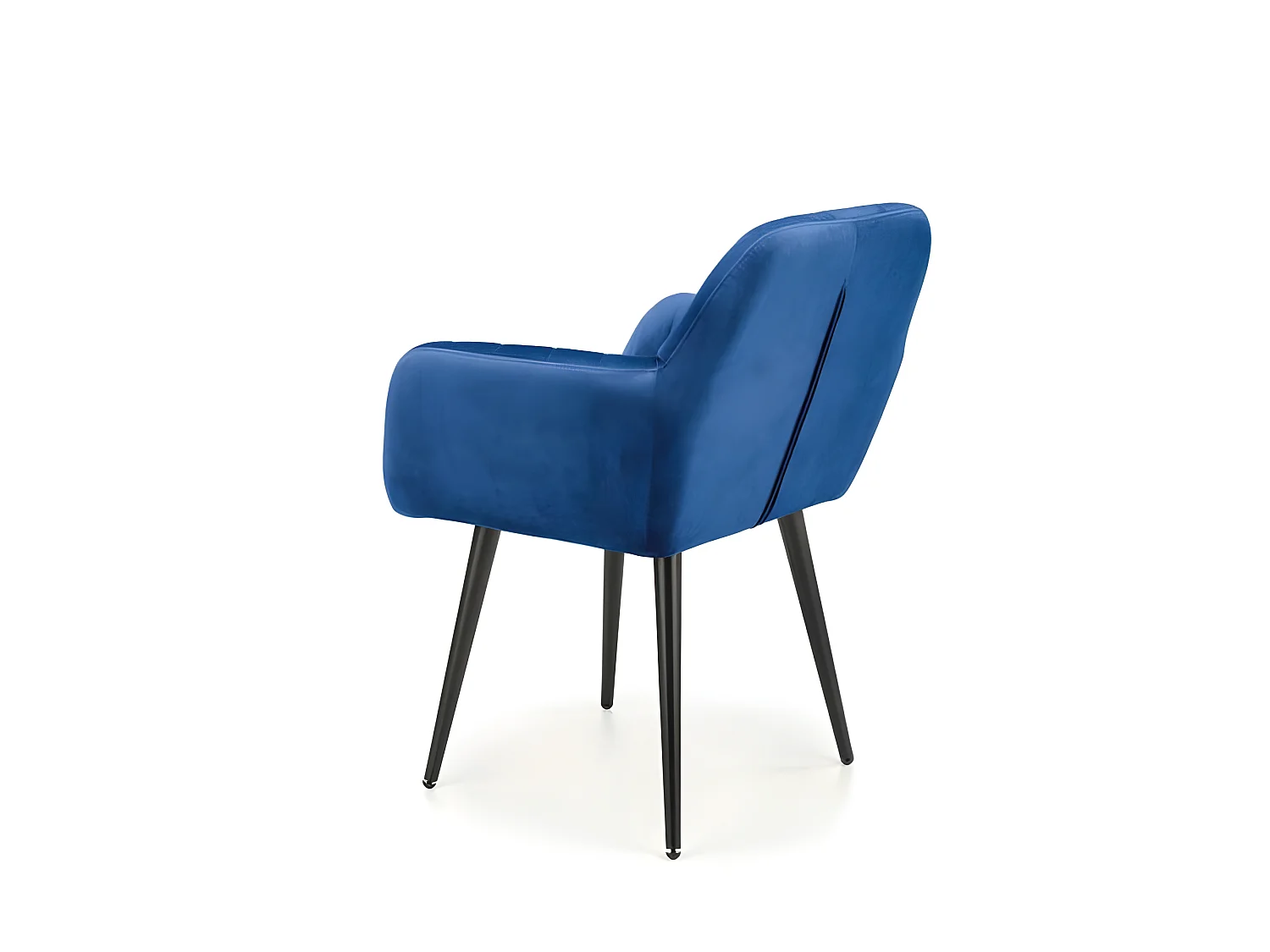 Chaise en velours bleu avec coussin d'assise et pieds en métal noir AMY