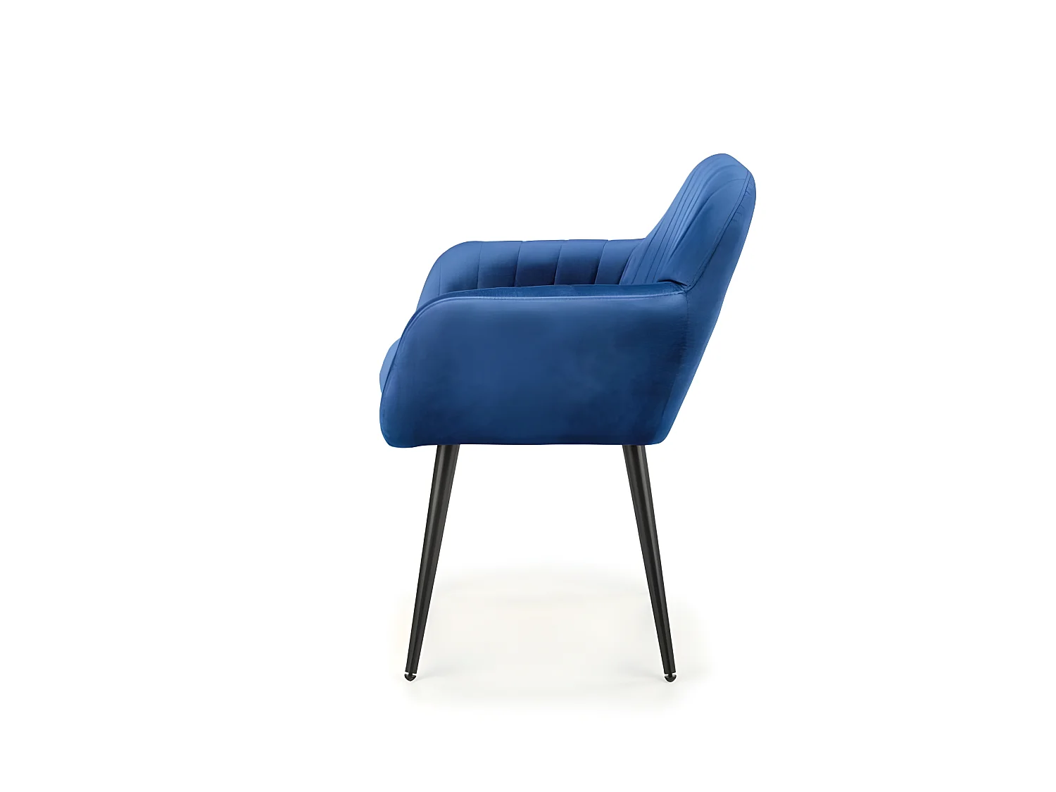 Chaise en velours bleu avec coussin d'assise et pieds en métal noir AMY