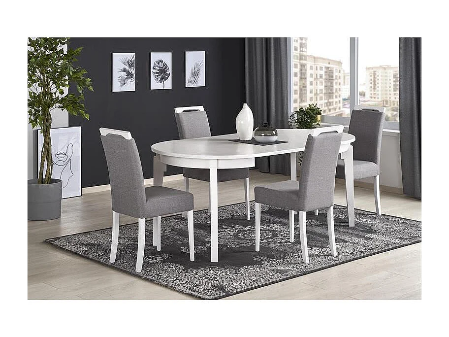 Silla Cox de madera blanca y tela gris