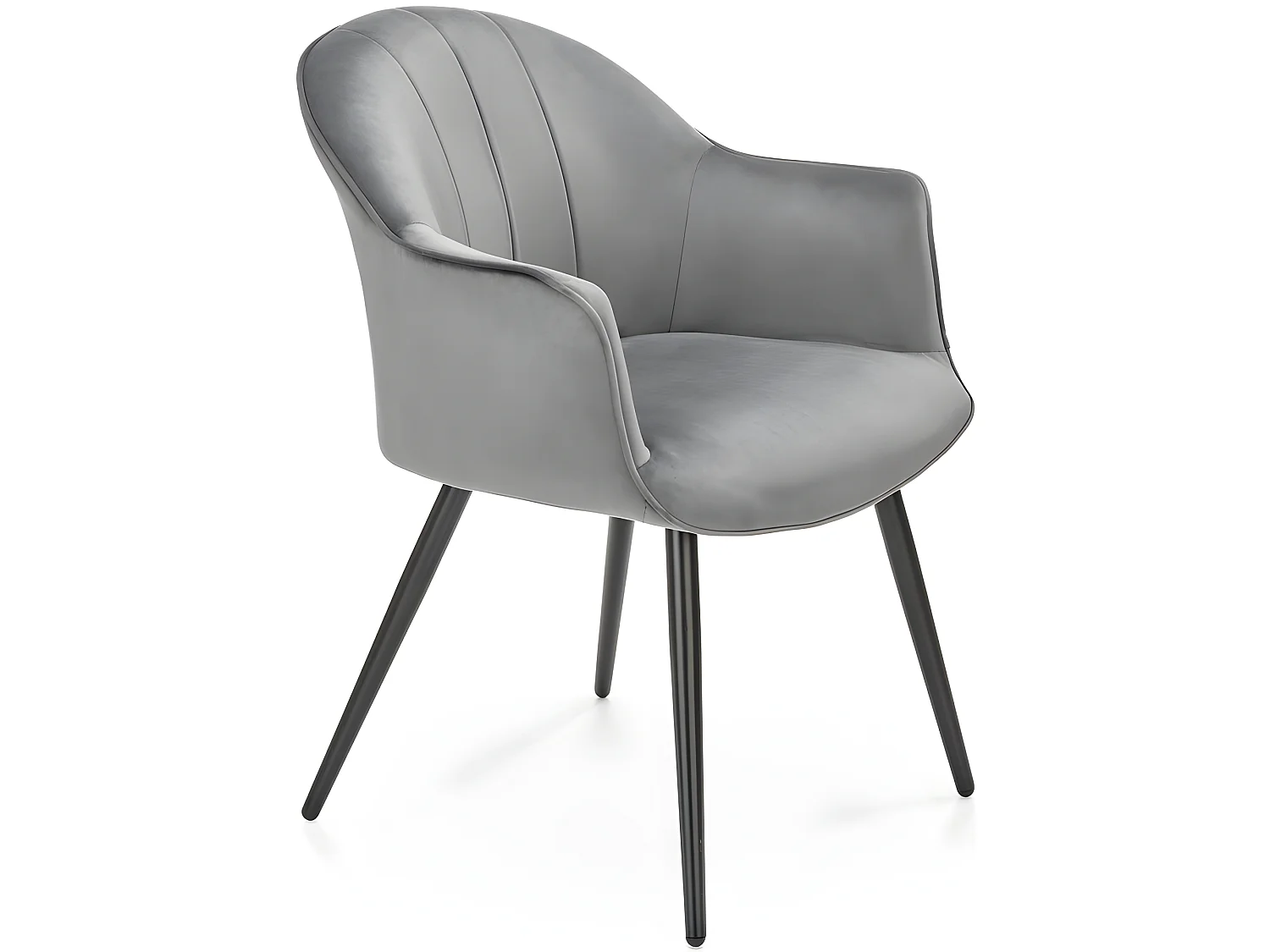 Chaise en velours gris avec accoudoirs et pieds en métal peints en noir WOLF