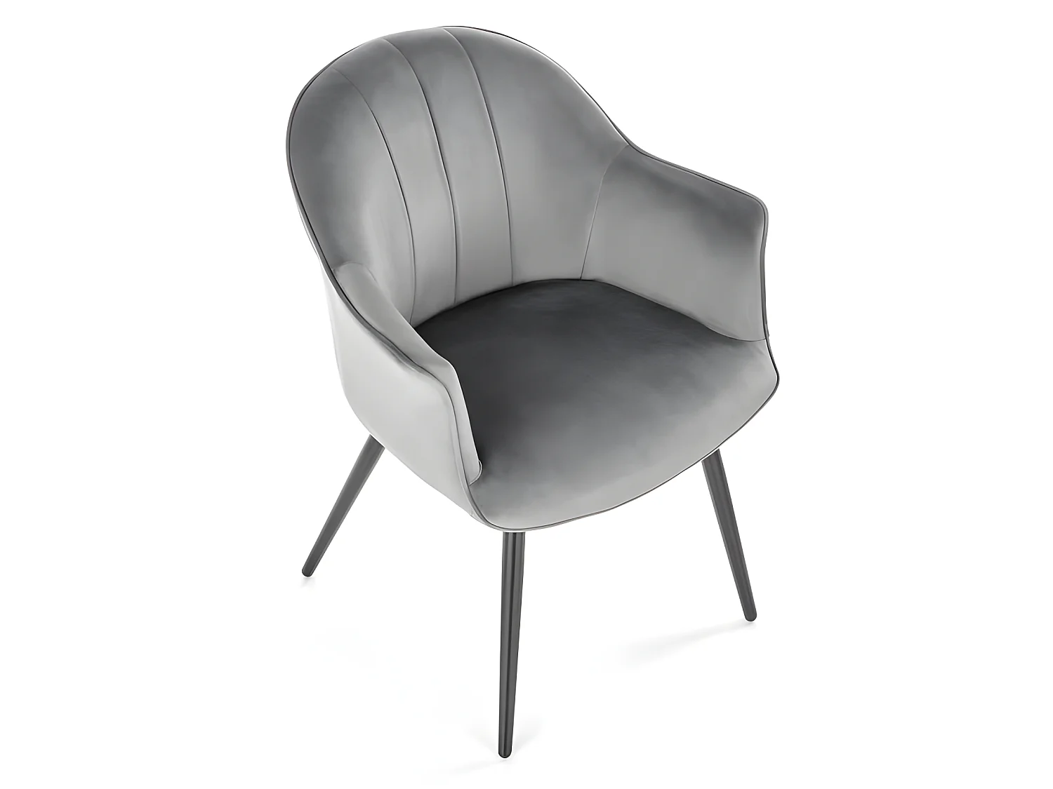 Chaise en velours gris avec accoudoirs et pieds en métal peints en noir WOLF