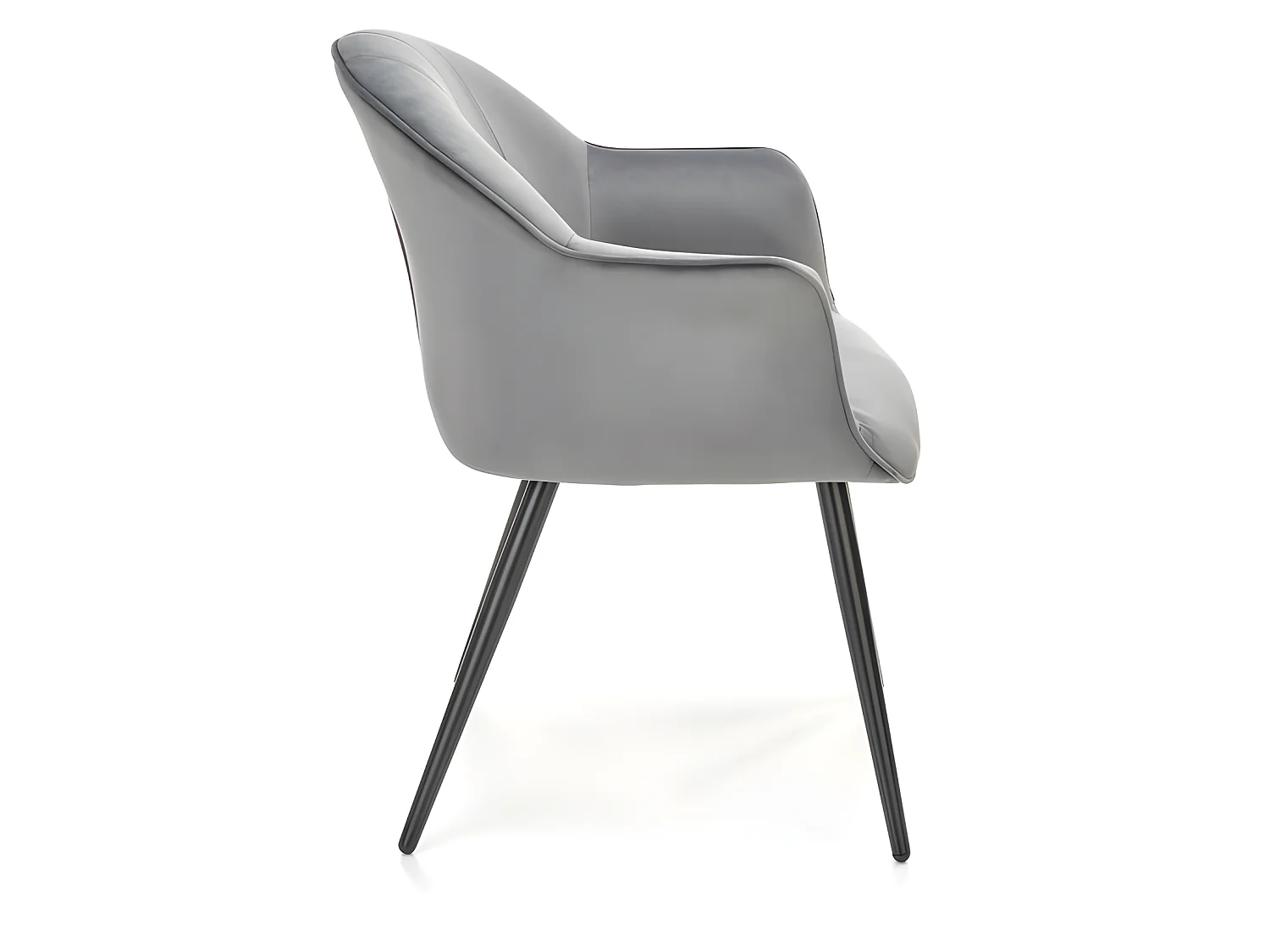 Chaise en velours gris avec accoudoirs et pieds en métal peints en noir WOLF