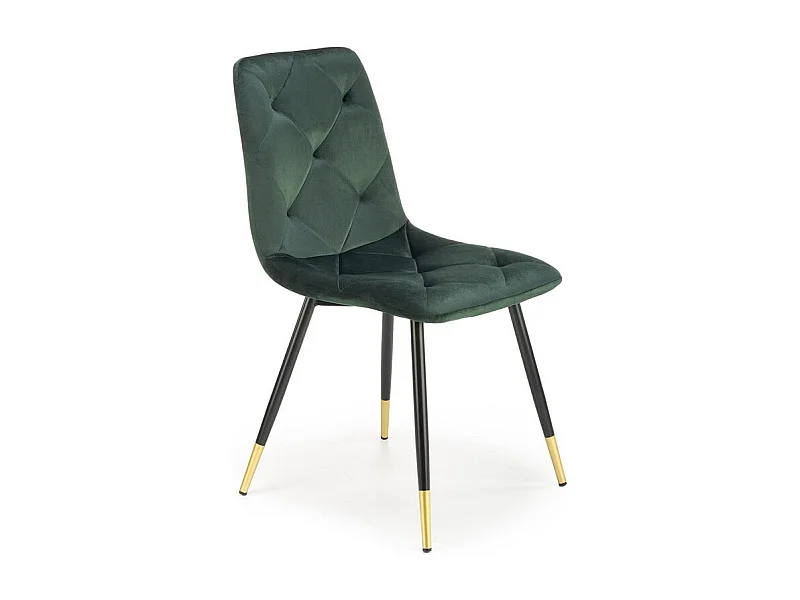 Silla de comedor de terciopelo verde con patas de metal negro y dorado BOCHICA