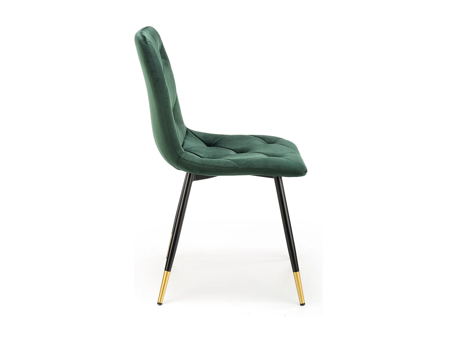 Silla de comedor de terciopelo verde con patas de metal negro y dorado BOCHICA