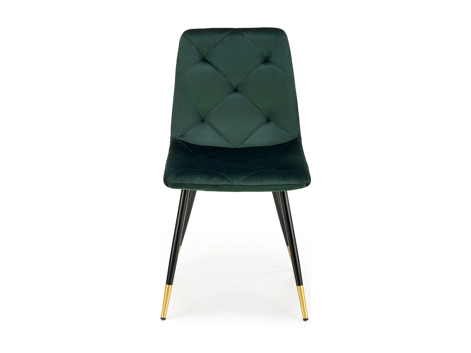Silla de comedor de terciopelo verde con patas de metal negro y dorado BOCHICA