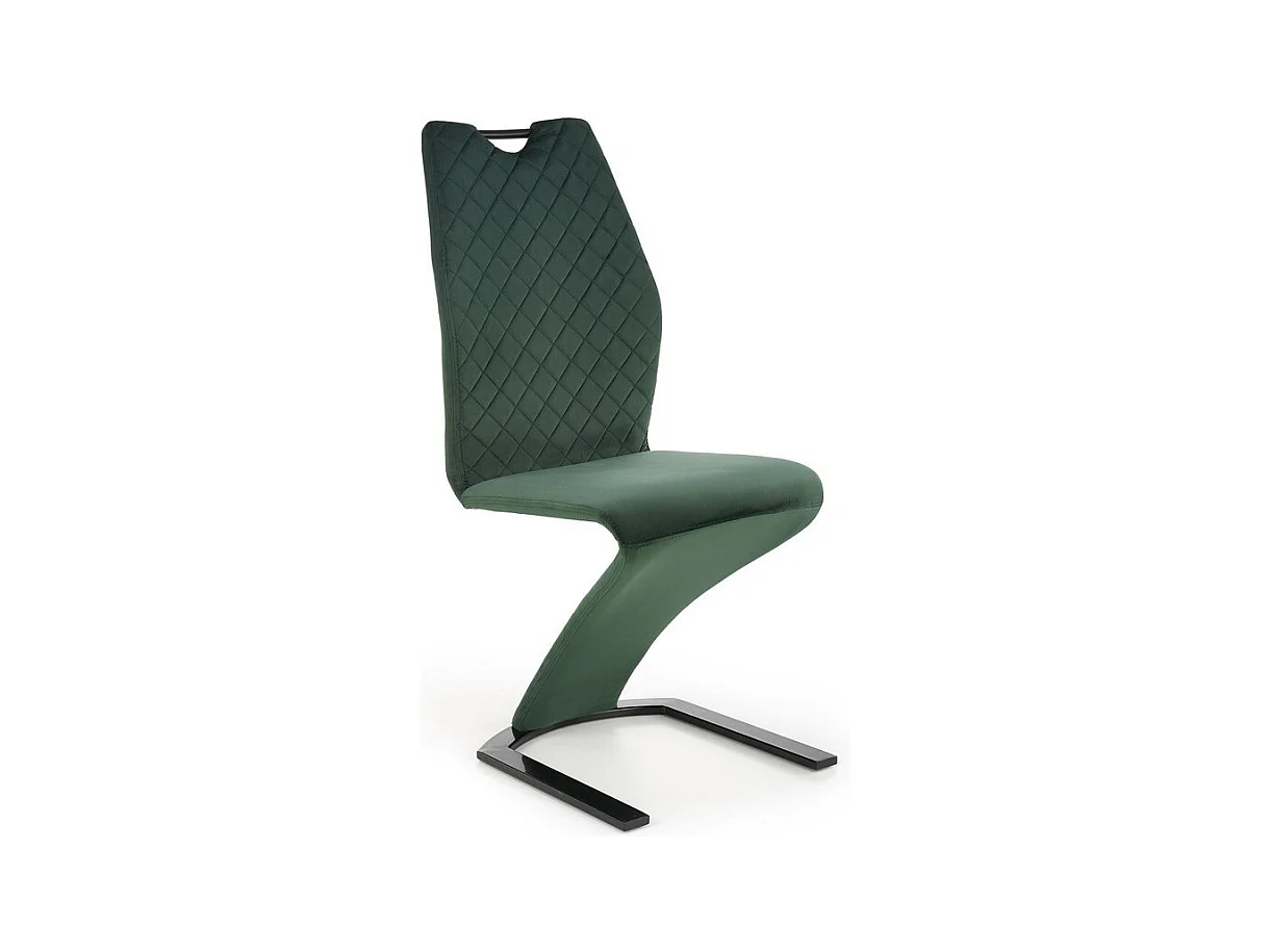 Chaise de salle à manger design en velours vert avec pied en métal noir VIDAR