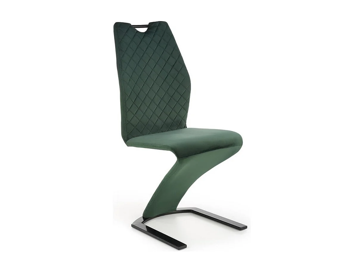 Chaise de salle à manger design en velours vert avec pied en métal noir VIDAR