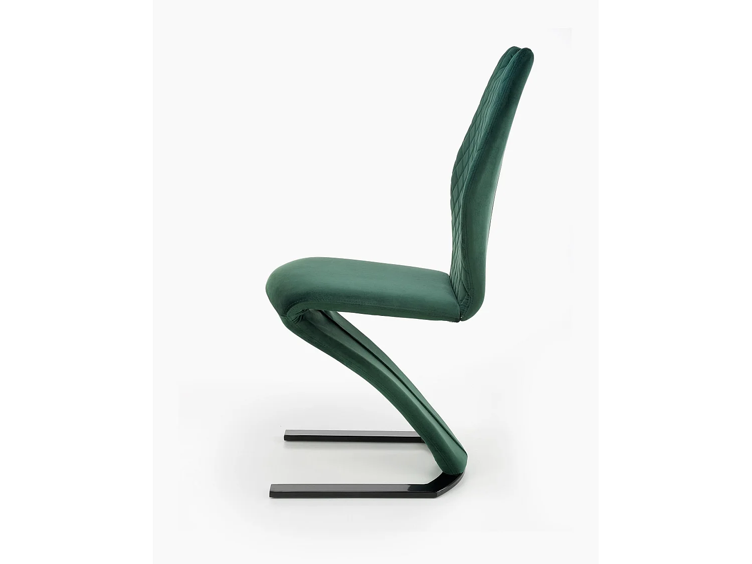 Chaise de salle à manger design en velours vert avec pied en métal noir VIDAR