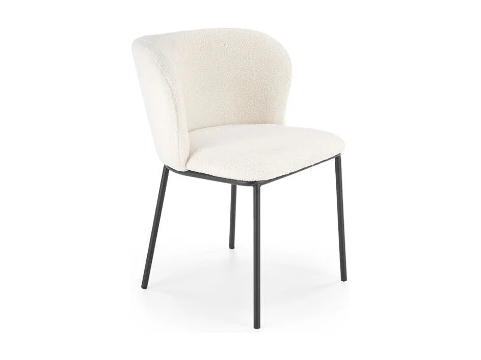 Chaise design en tissu bouclé crème avec pieds noirs en métal Schaff