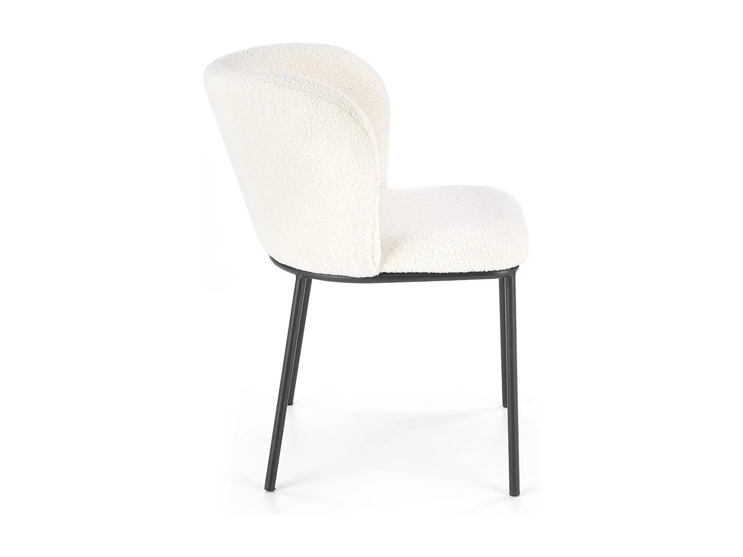 Chaise design en tissu bouclé crème avec pieds noirs en métal Schaff