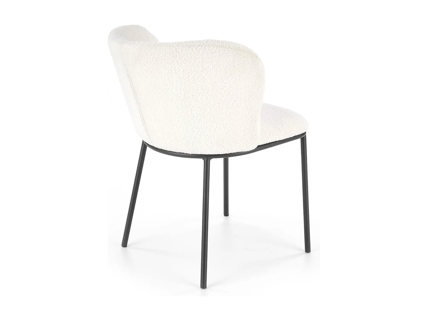 Chaise design en tissu bouclé crème avec pieds noirs en métal Schaff