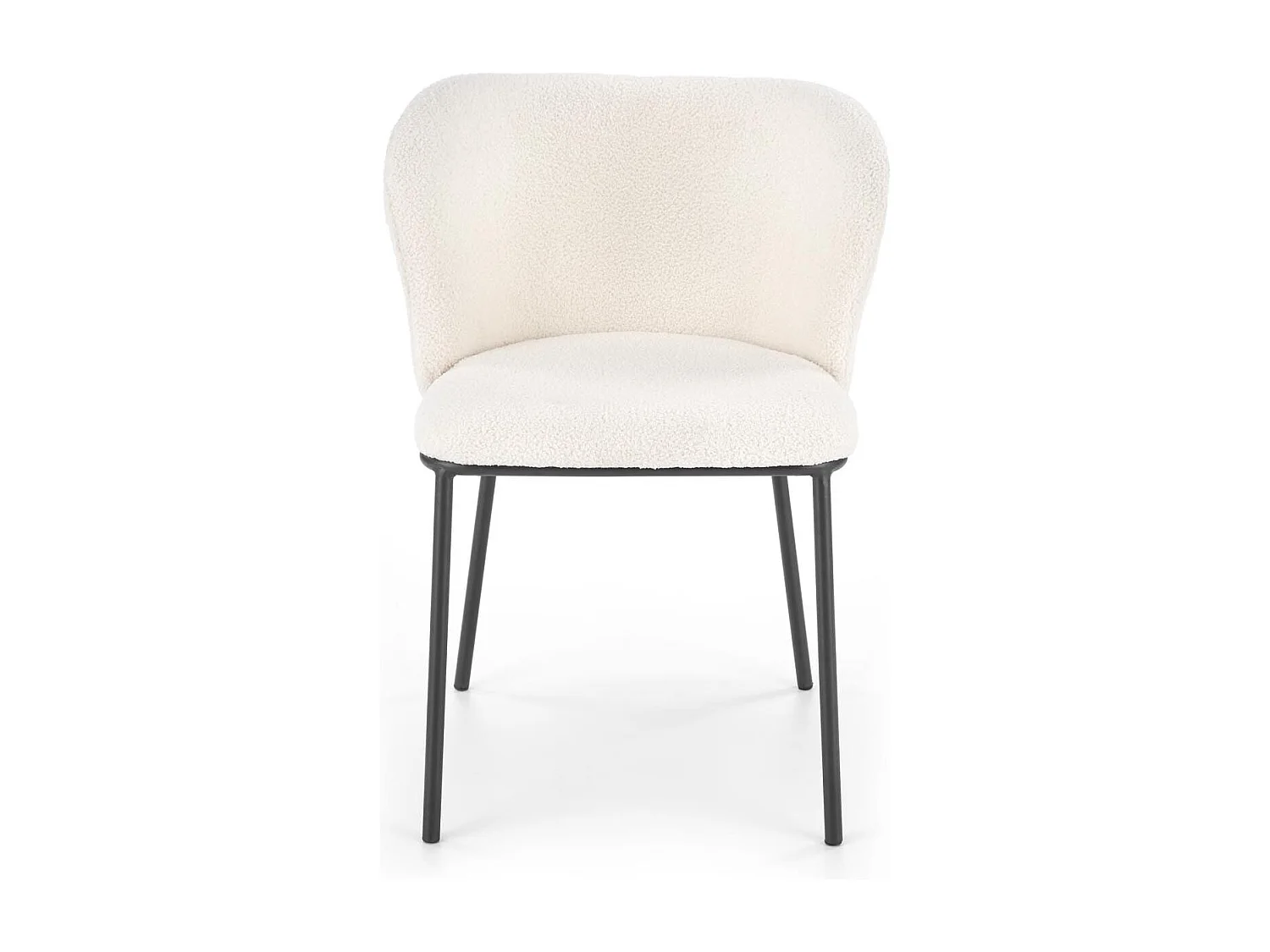 Chaise design en tissu bouclé crème avec pieds noirs en métal Schaff