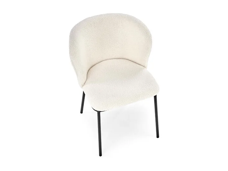 Chaise design en tissu bouclé crème avec pieds noirs en métal Schaff