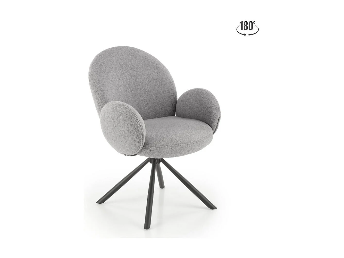 Silla giratoria Stuart de tela gris de diseño boulé con reposabrazos