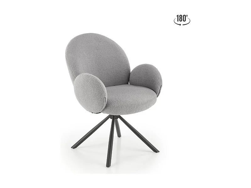 Chaise pivotante design grise tissue boulé avec accoudoirs Stuart