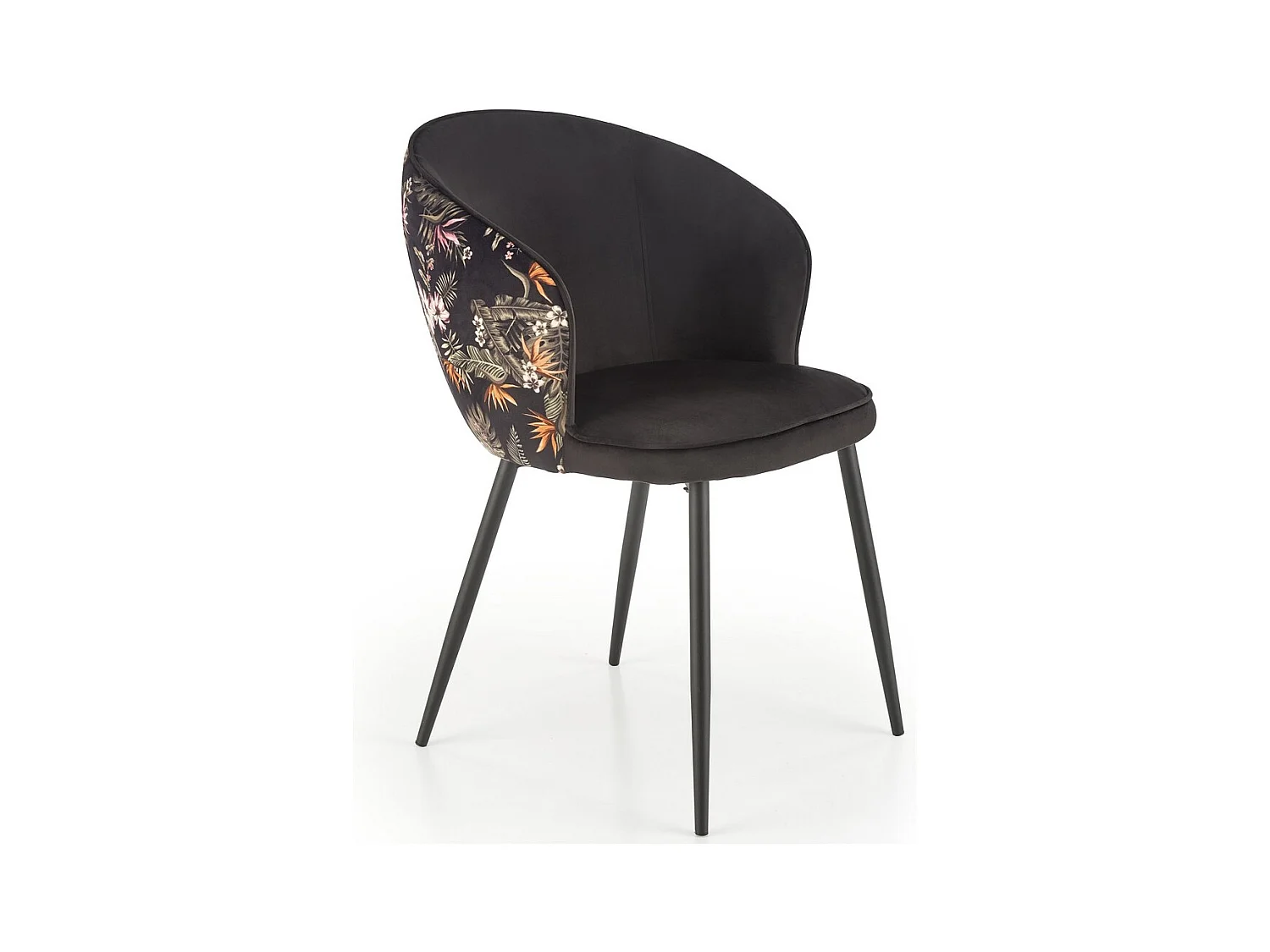 Chaise de salle à manger en velours avec dossier imprimé floral Tropic