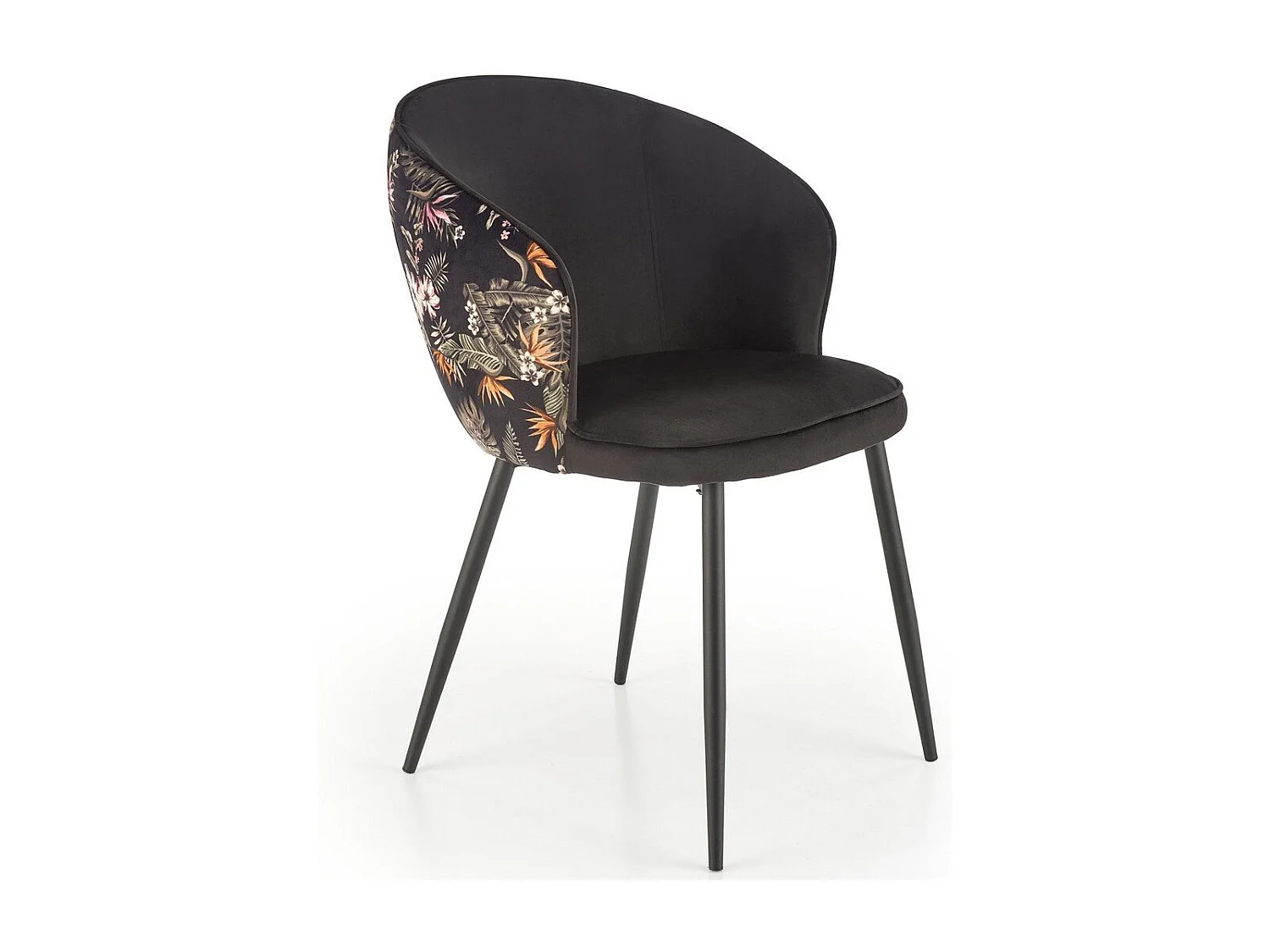 Chaise de salle à manger en velours avec dossier imprimé floral Tropic