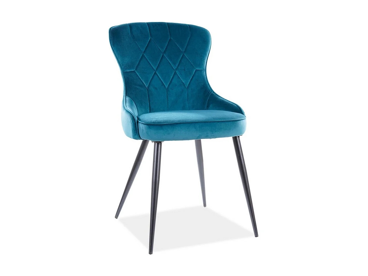 Silla de diseño Tilop de metal negro y terciopelo turquesa